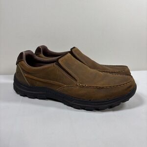 Skechers Men 13 Braver Rayland Moc Relaxed Fit Shoes Brown Leather Slip On 64502